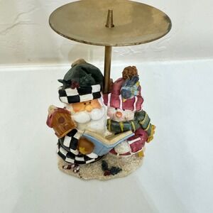 VTG Santa n Snowman Christmas Pillar Candle Holder Resin Figurine Holiday Decor